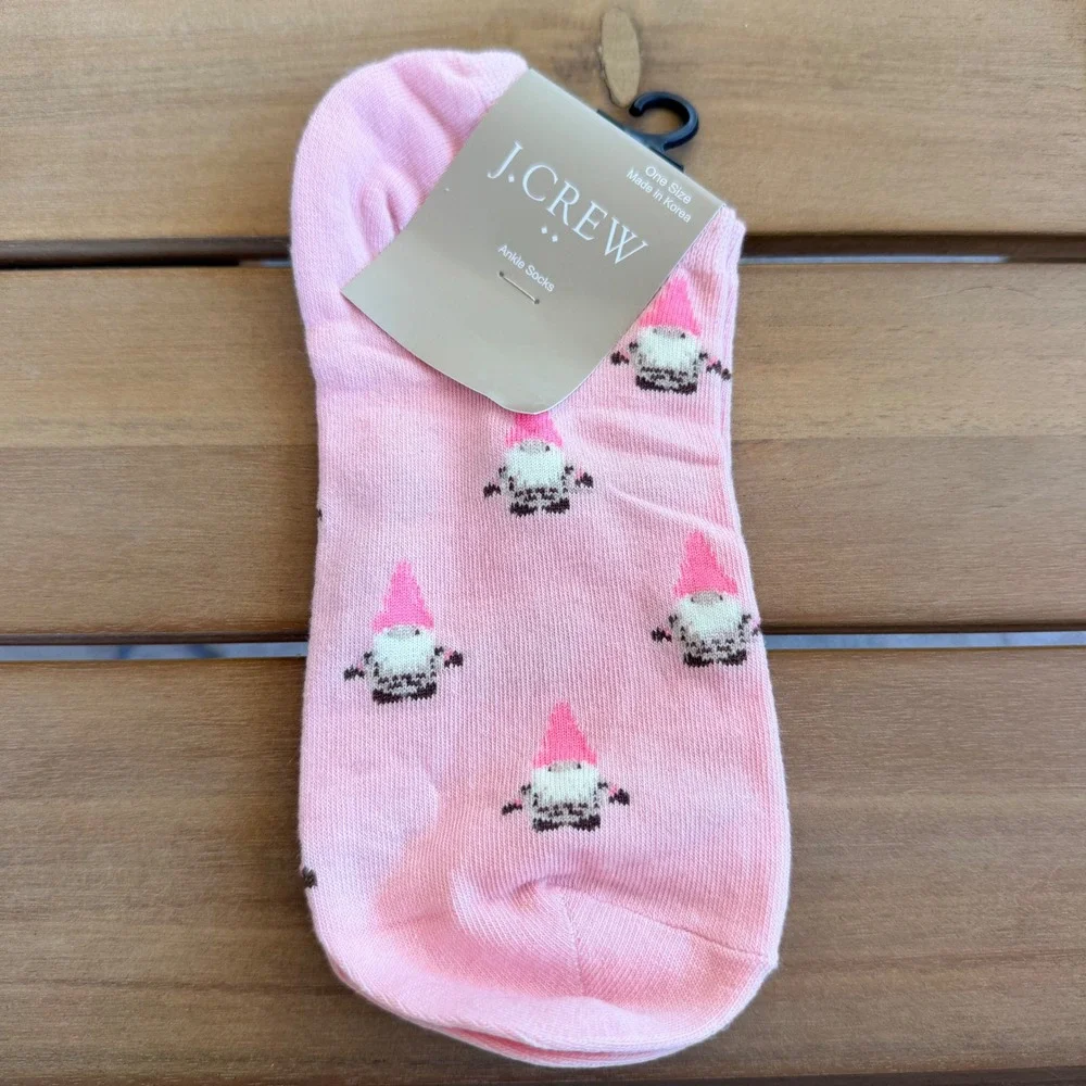 J.Crew Womens Sock Set 2 Pair Pink Floral No-Show & Gnome Ankle‎ Socks One Size